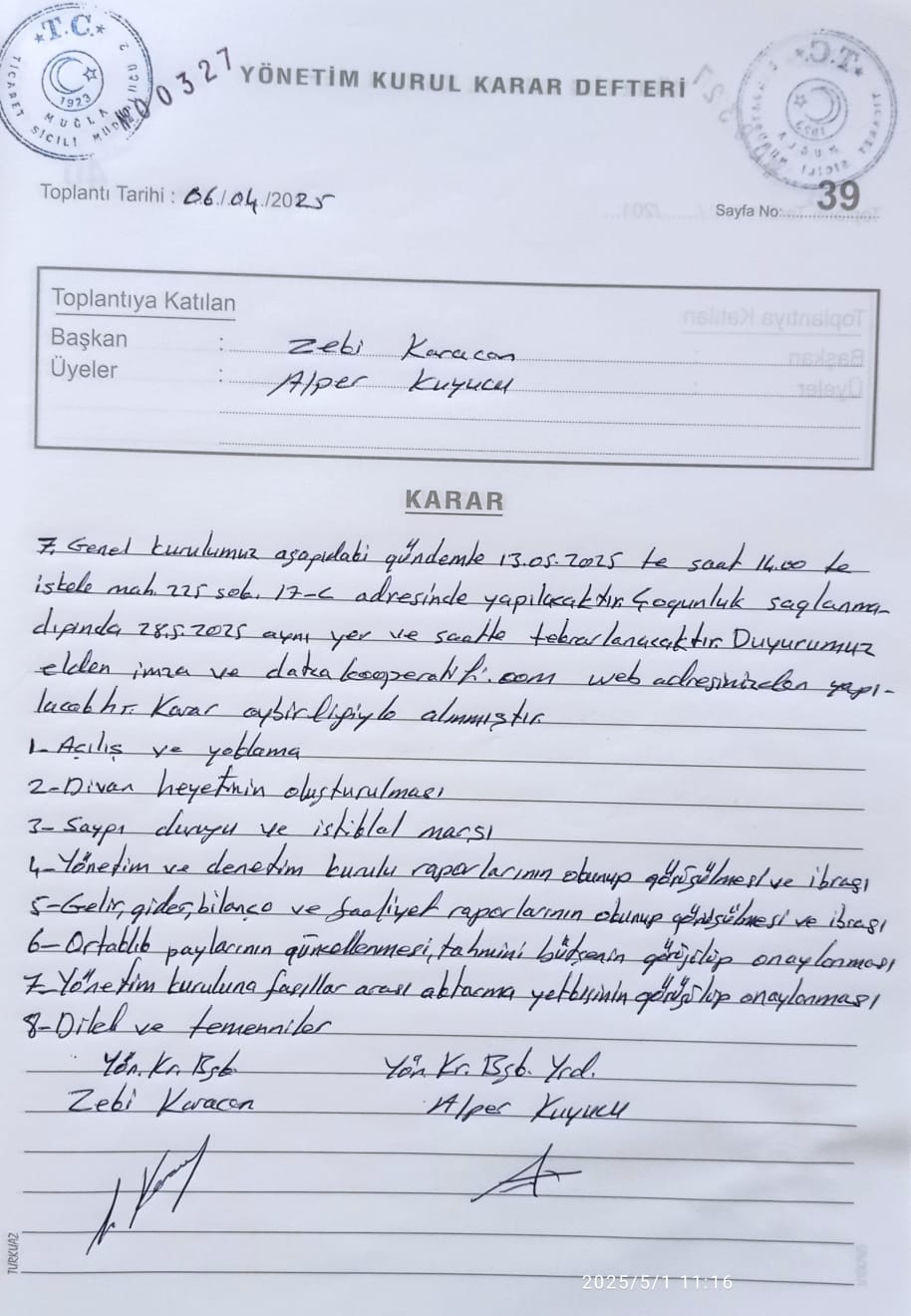 Karar Defteri Yazısı